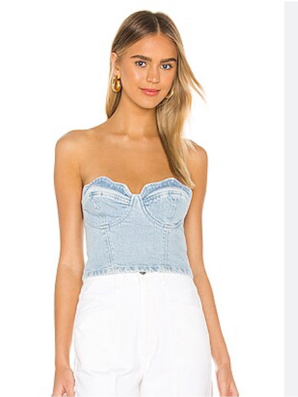 GRLFRND esme denim bustier Crop Top in Fast Hearts light wash blue
